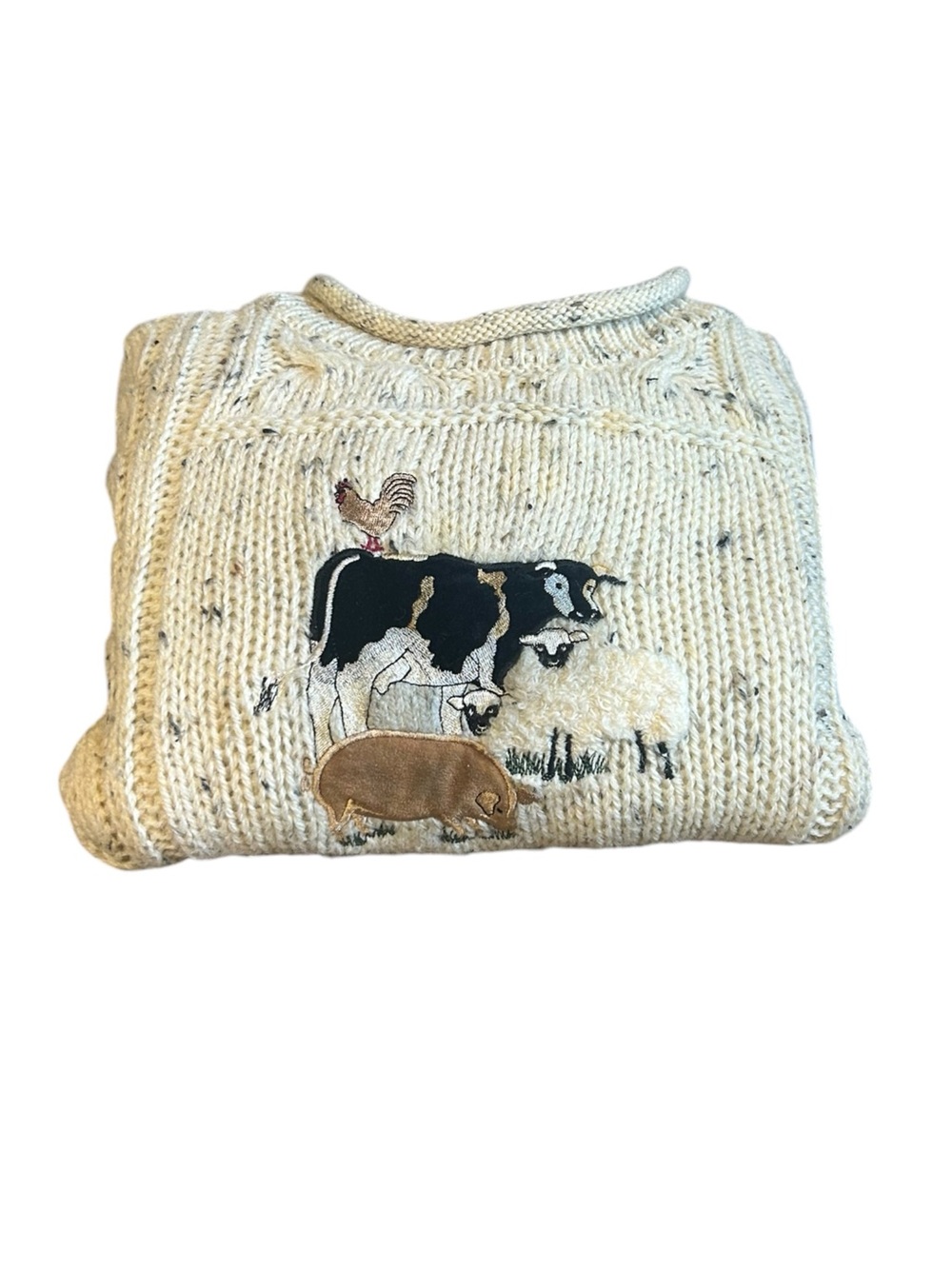 Vintage 90s Tivoli Aran Ireland Pure New Wool Farm Animal Cable Knit Sweater 5-7 - Picture 5 of 11